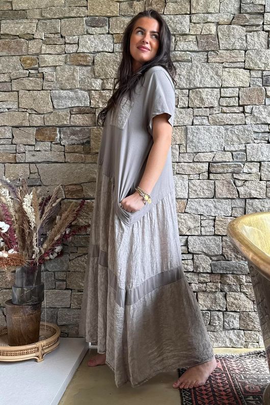 Tasha Damask T Shirt Maxi Dress Mocha
